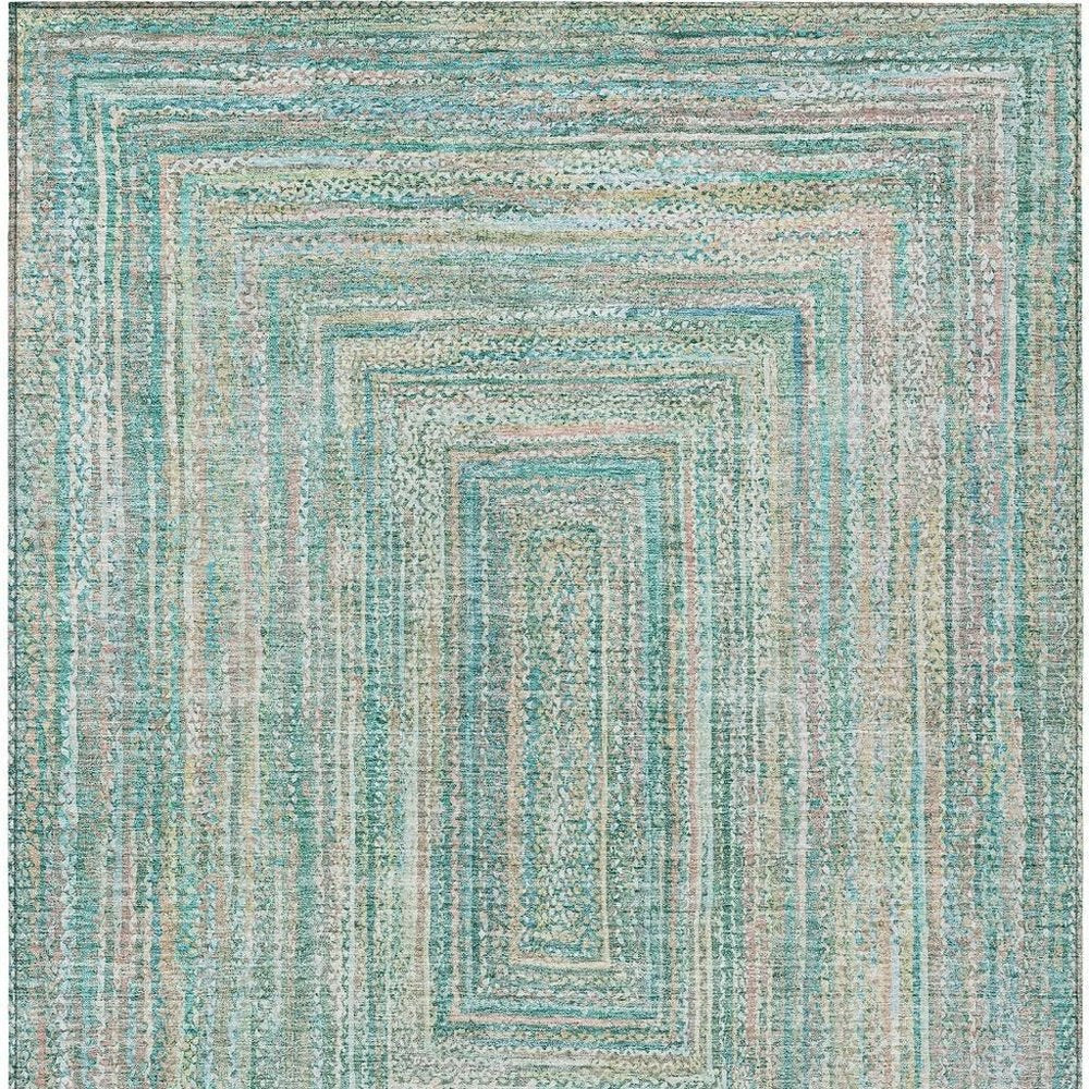 9' X 12' Teal Blue Beige And Ivory Geometric Washable Indoor Outdoor Area Rug — view 9