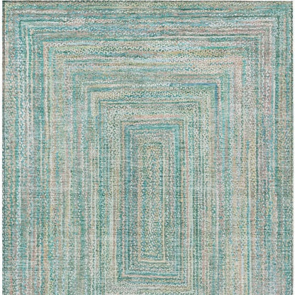 9' X 12' Teal Blue Beige And Ivory Geometric Washable Indoor Outdoor Area Rug HomeRoots