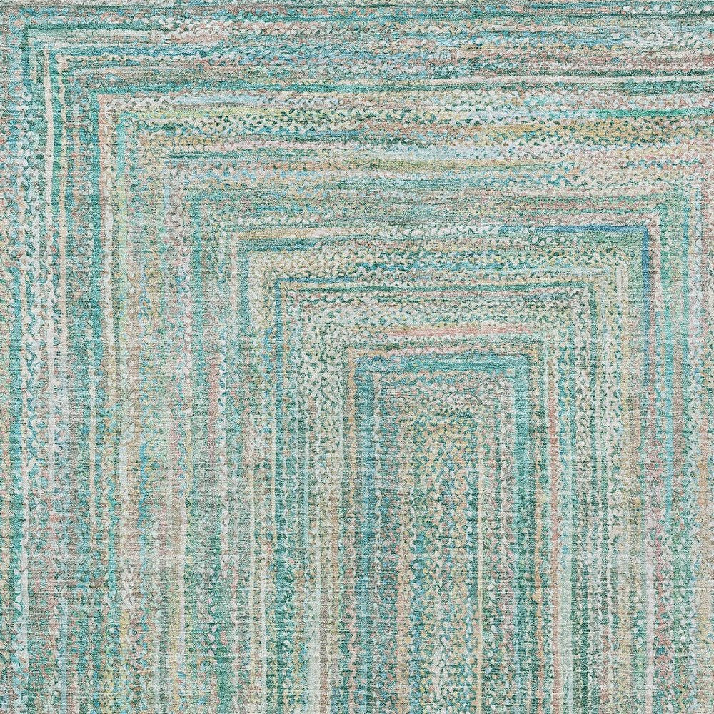 9' X 12' Teal Blue Beige And Ivory Geometric Washable Indoor Outdoor Area Rug HomeRoots