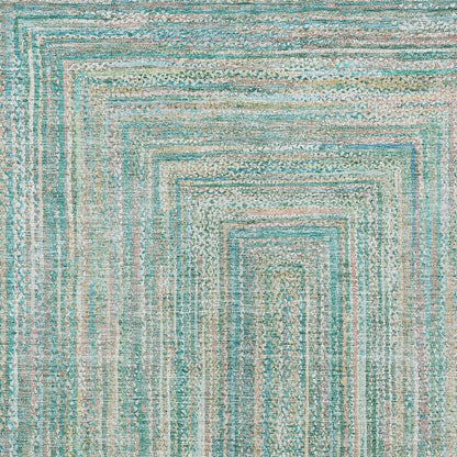 9' X 12' Teal Blue Beige And Ivory Geometric Washable Indoor Outdoor Area Rug HomeRoots