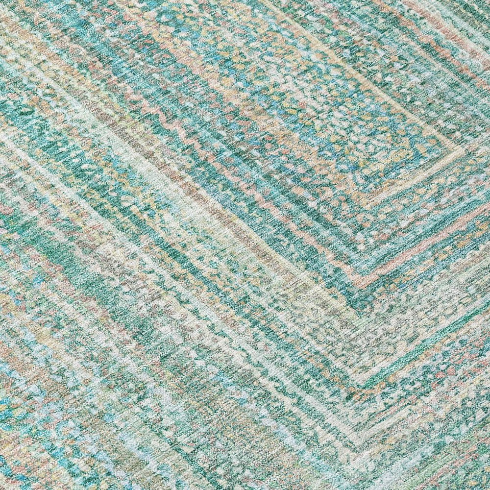 9' X 12' Teal Blue Beige And Ivory Geometric Washable Indoor Outdoor Area Rug HomeRoots