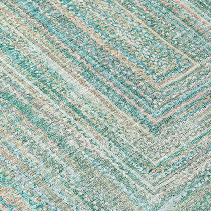 9' X 12' Teal Blue Beige And Ivory Geometric Washable Indoor Outdoor Area Rug HomeRoots