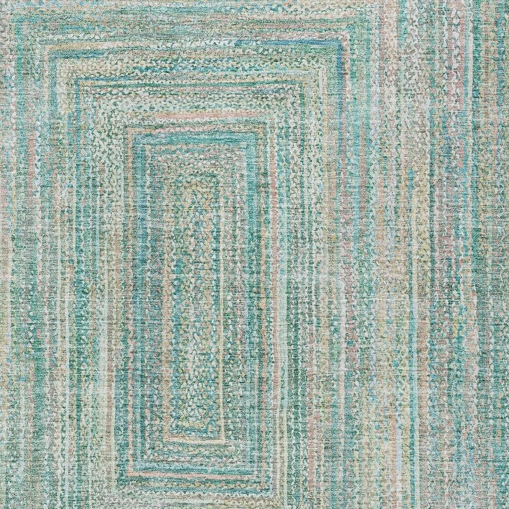 10' X 14' Teal Blue Beige And Ivory Geometric Washable Indoor Outdoor Area Rug HomeRoots