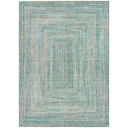10' X 14' Teal Blue Beige And Ivory Geometric Washable Indoor Outdoor Area Rug HomeRoots