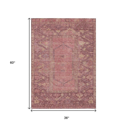3' X 5' Blush And Pink Oriental Washable Indoor Outdoor Area Rug HomeRoots