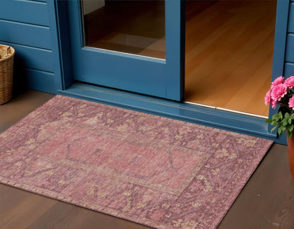 3' X 5' Blush And Pink Oriental Washable Indoor Outdoor Area Rug HomeRoots