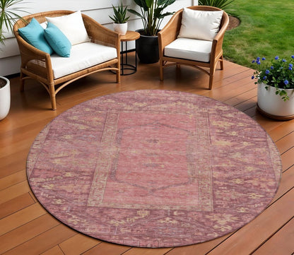 8' Blush And Pink Round Oriental Washable Indoor Outdoor Area Rug HomeRoots