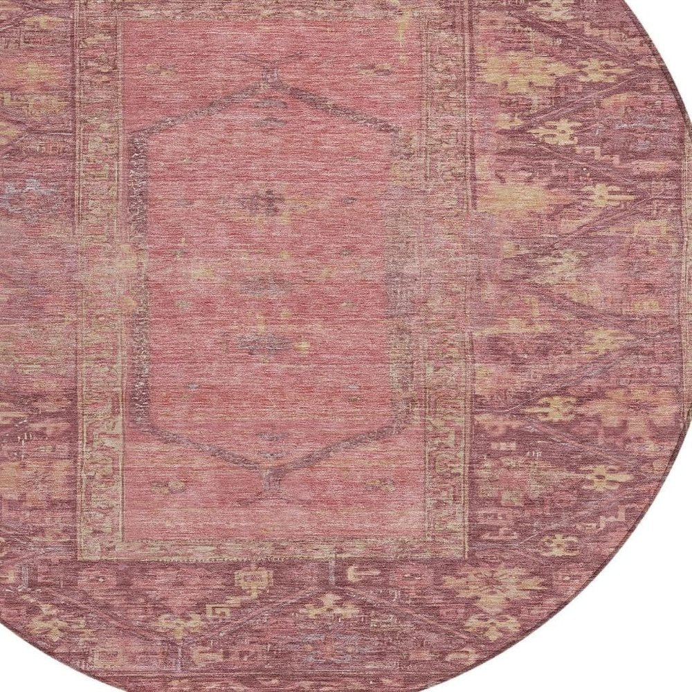 8' Blush And Pink Round Oriental Washable Indoor Outdoor Area Rug — view 9
