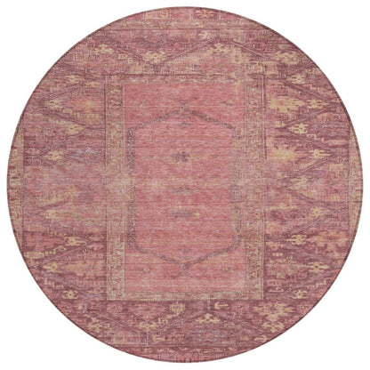 8' Blush And Pink Round Oriental Washable Indoor Outdoor Area Rug HomeRoots