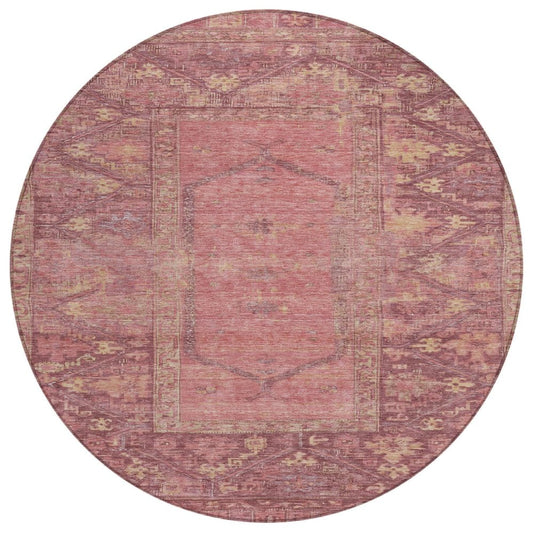 8' Blush And Pink Round Oriental Washable Indoor Outdoor Area Rug