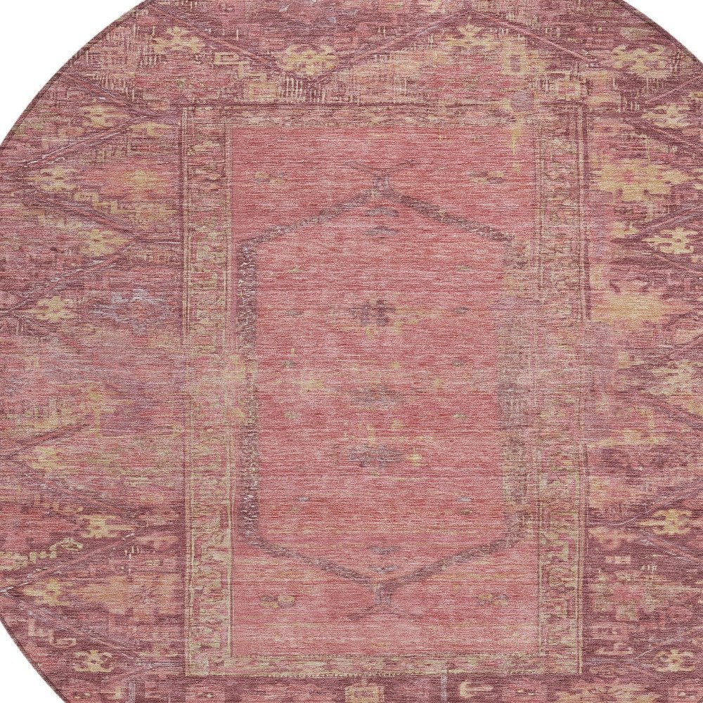 8' Blush And Pink Round Oriental Washable Indoor Outdoor Area Rug HomeRoots