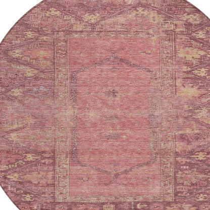 8' Blush And Pink Round Oriental Washable Indoor Outdoor Area Rug HomeRoots