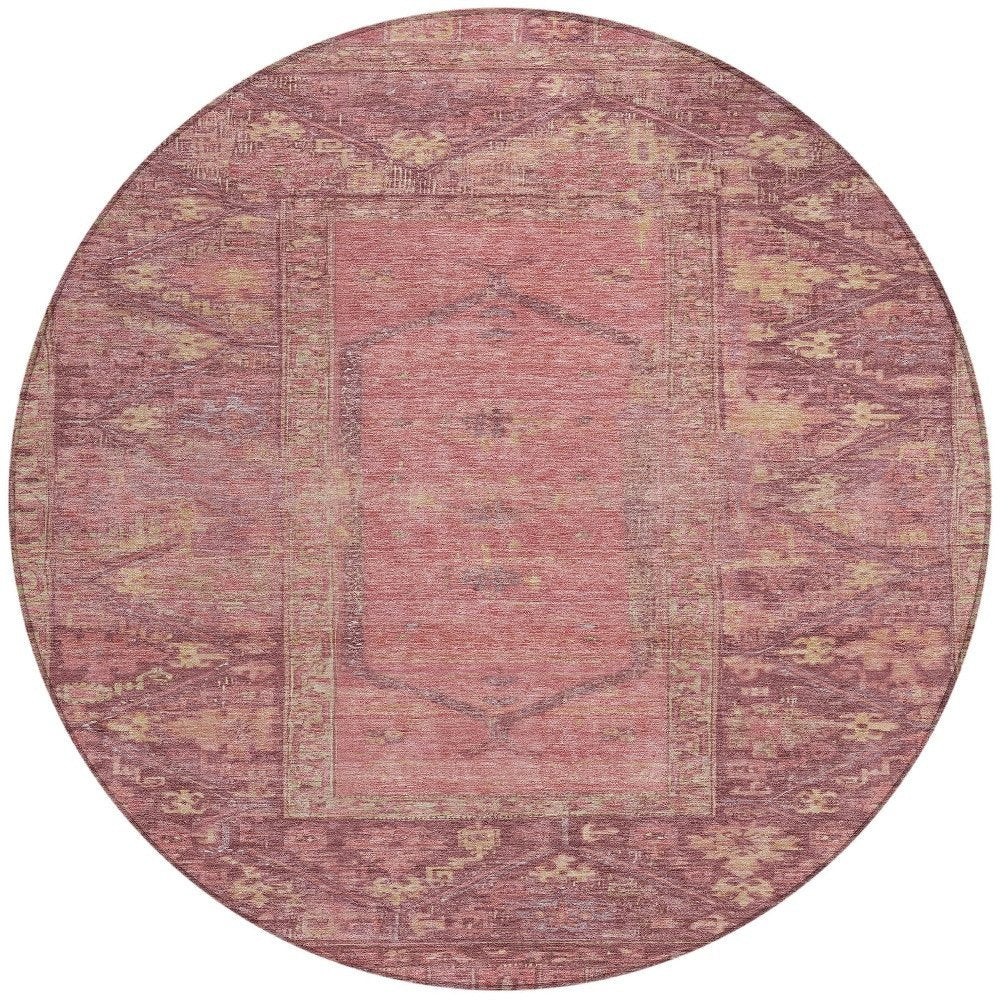 8' Blush And Pink Round Oriental Washable Indoor Outdoor Area Rug — view 5