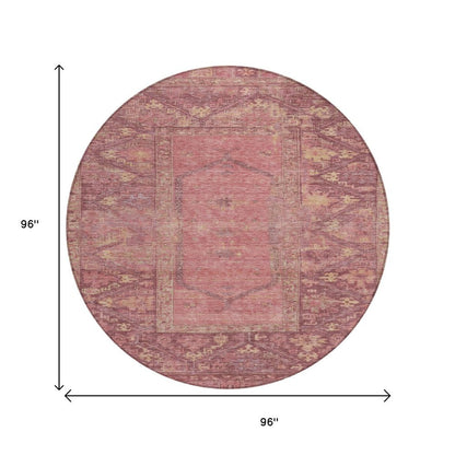 8' Blush And Pink Round Oriental Washable Indoor Outdoor Area Rug HomeRoots