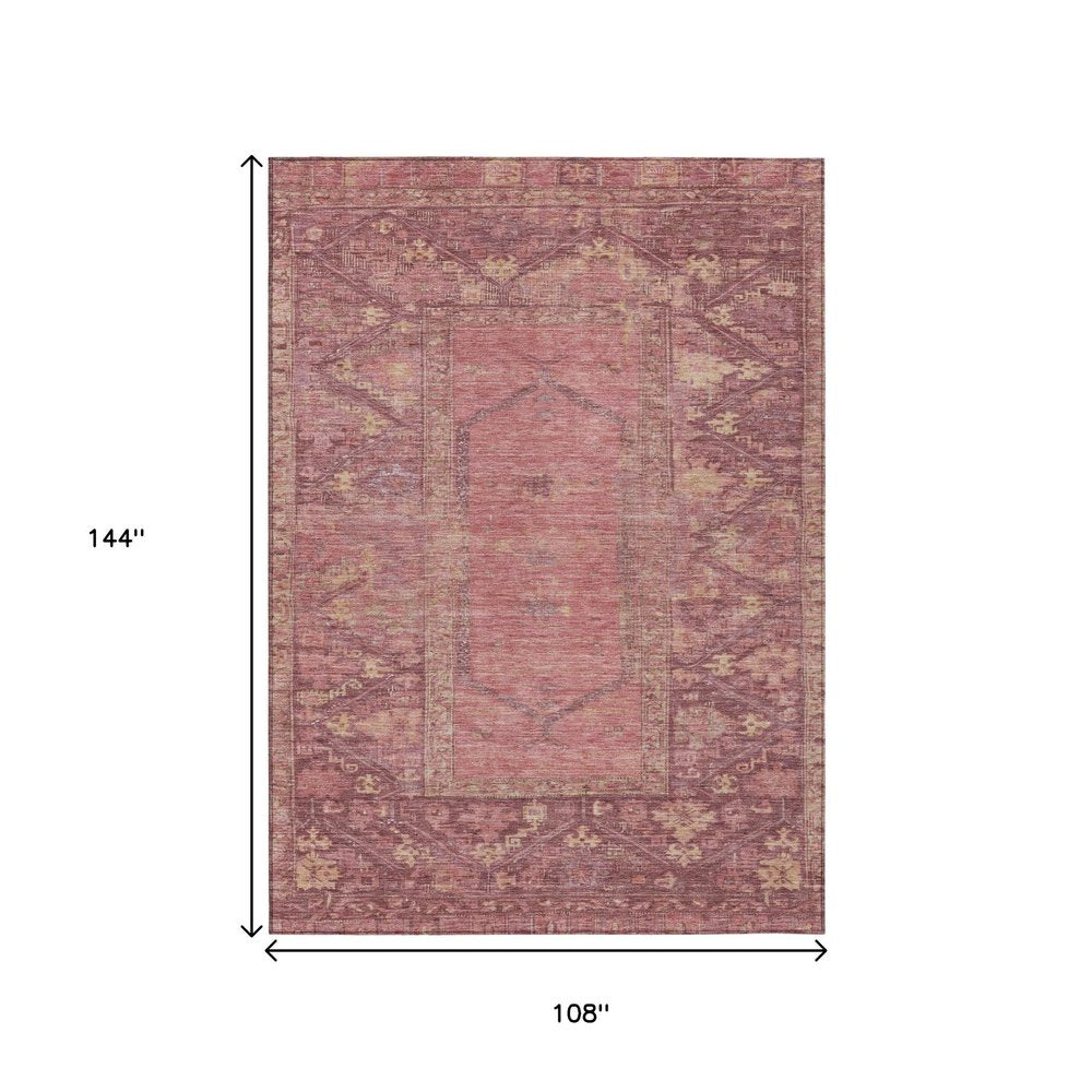 9' X 12' Blush And Pink Oriental Washable Indoor Outdoor Area Rug — view 7