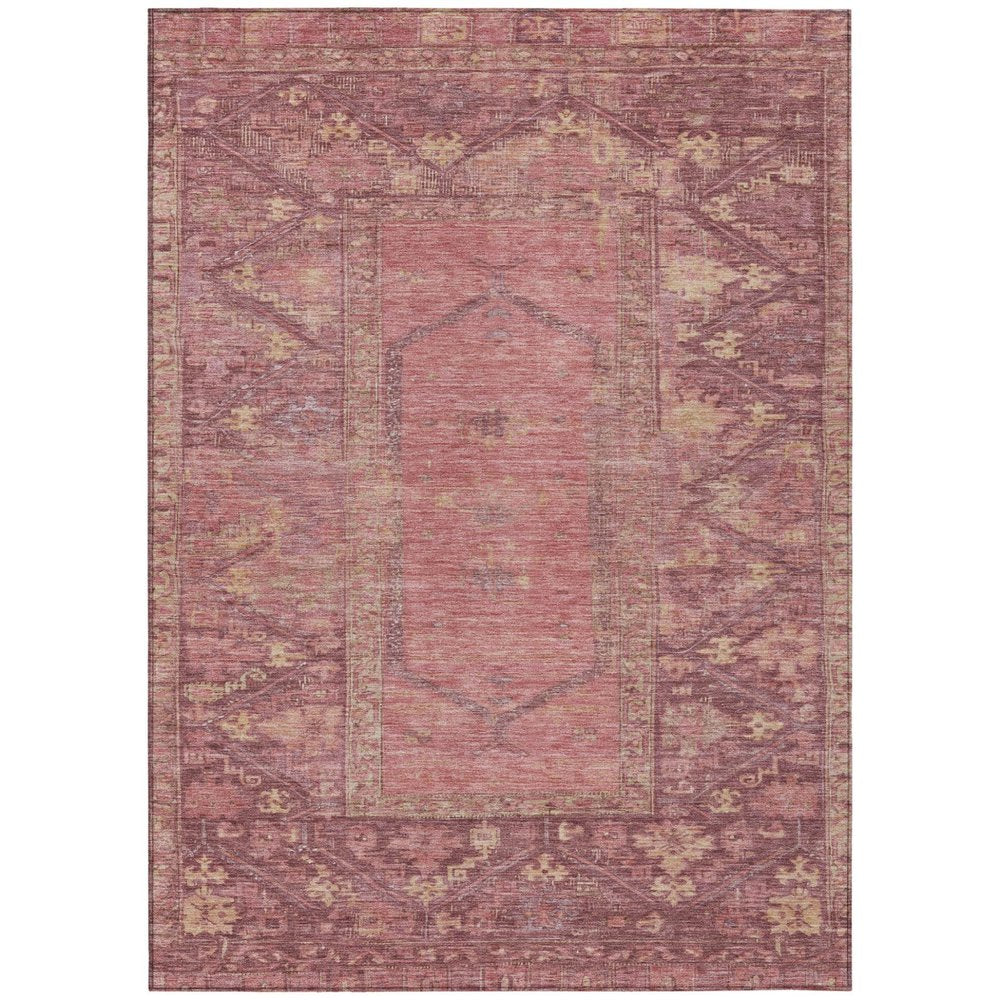 9' X 12' Blush And Pink Oriental Washable Indoor Outdoor Area Rug — view 1