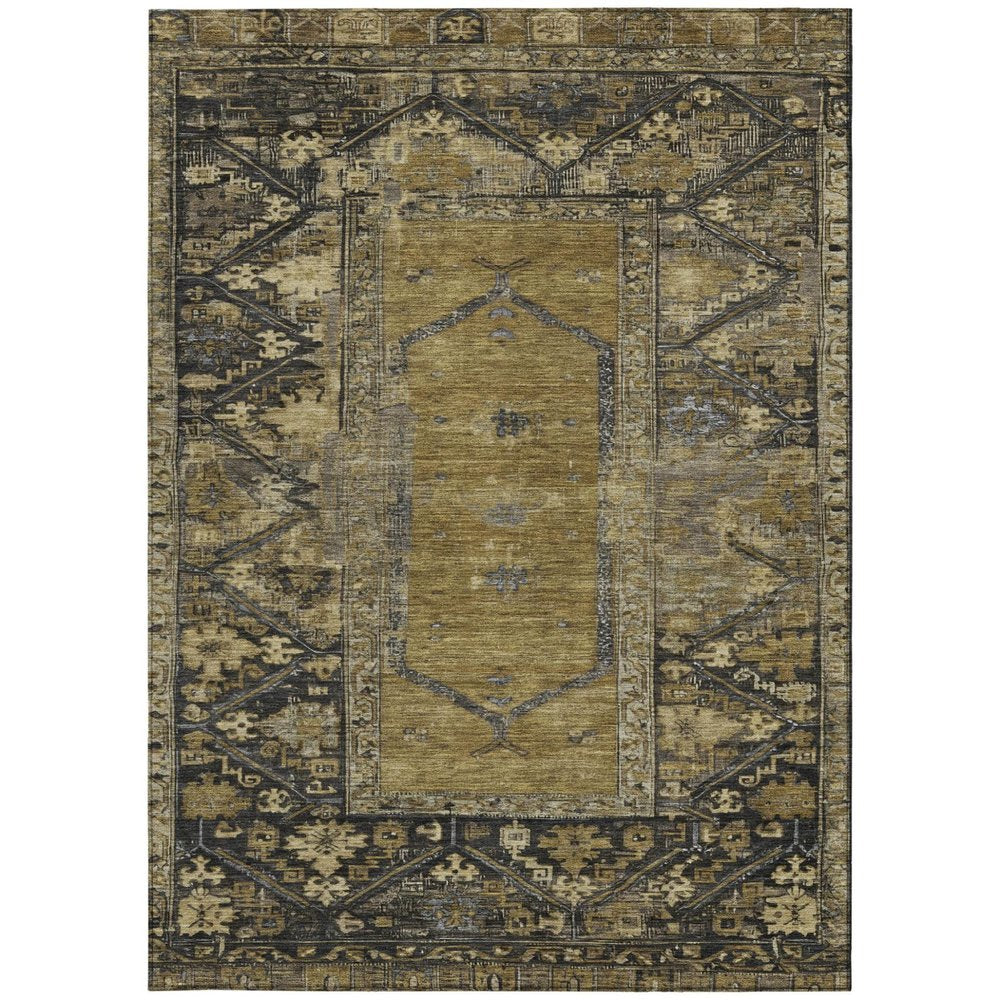 3' X 5' Brown And Charcoal Oriental Washable Indoor Outdoor Area Rug HomeRoots