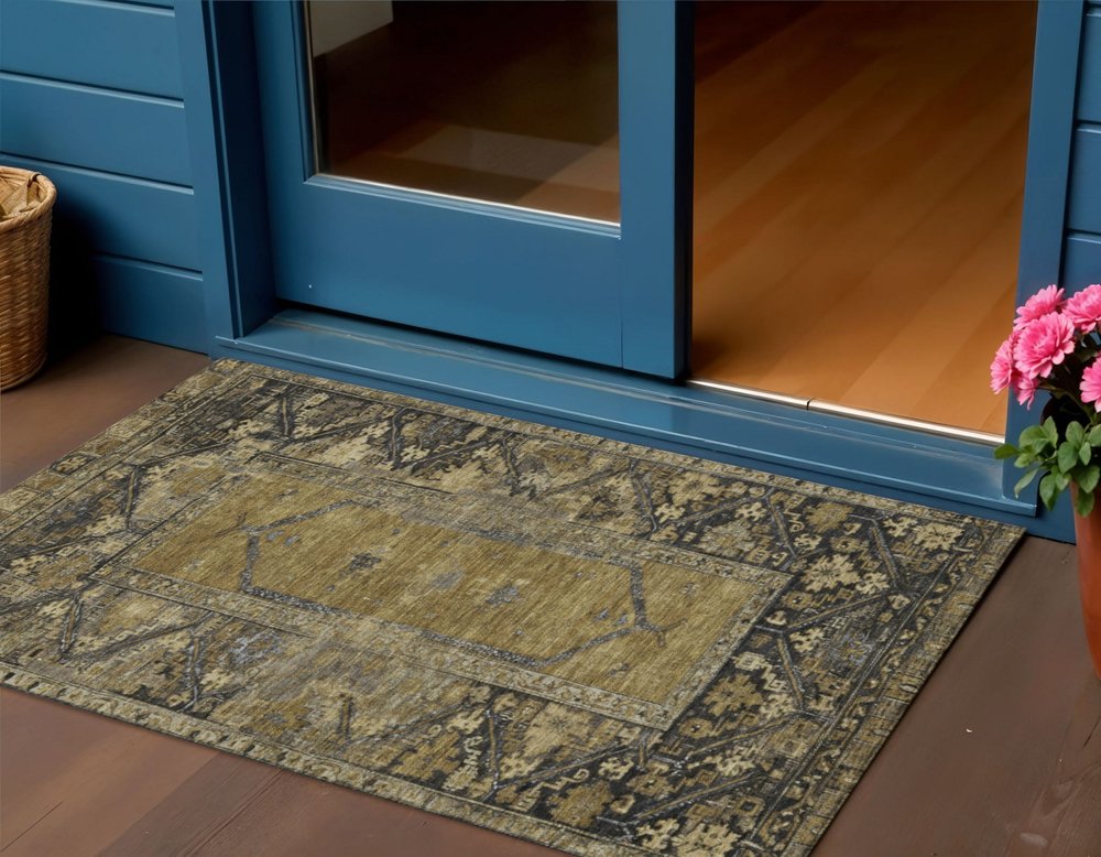 3' X 5' Brown And Charcoal Oriental Washable Indoor Outdoor Area Rug — view 8