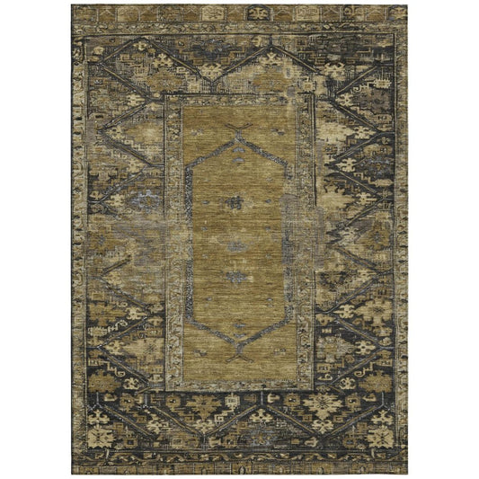 3' X 5' Brown And Charcoal Oriental Washable Indoor Outdoor Area Rug
