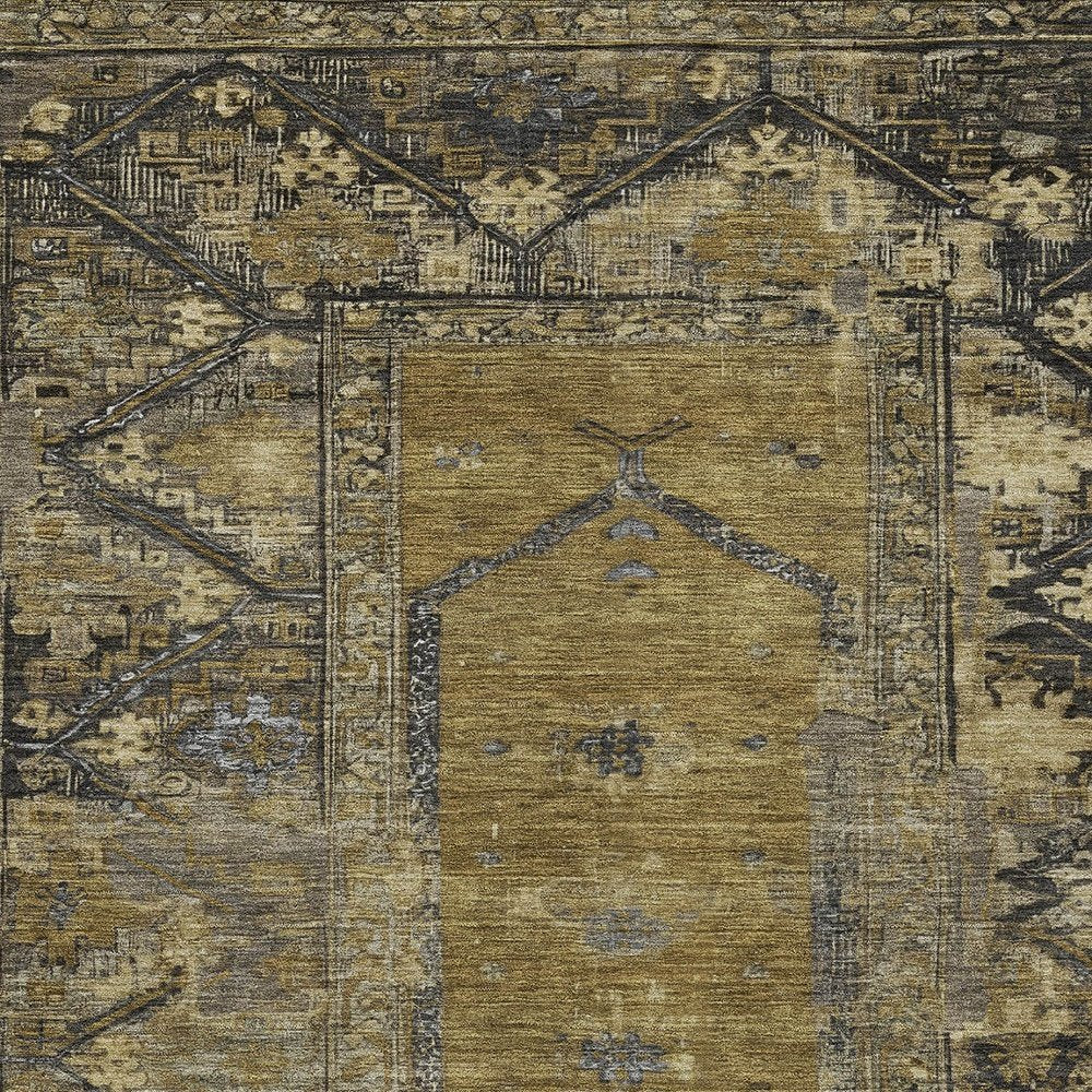3' X 5' Brown And Charcoal Oriental Washable Indoor Outdoor Area Rug — view 5