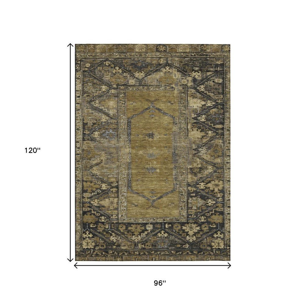 8' X 10' Brown And Charcoal Oriental Washable Indoor Outdoor Area Rug — view 7