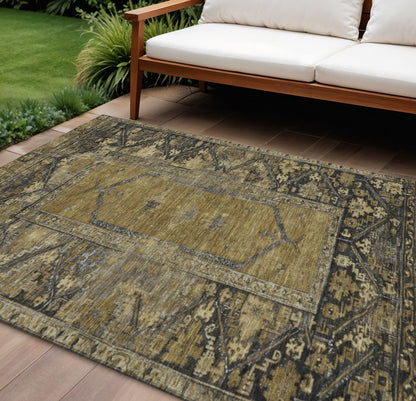 8' X 10' Brown And Charcoal Oriental Washable Indoor Outdoor Area Rug HomeRoots