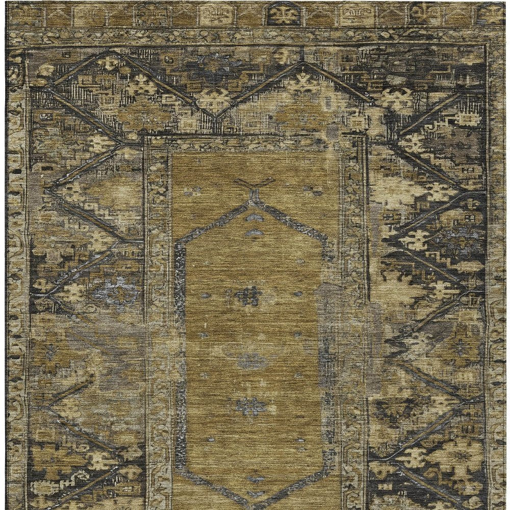 10' X 14' Brown And Charcoal Oriental Washable Indoor Outdoor Area Rug HomeRoots