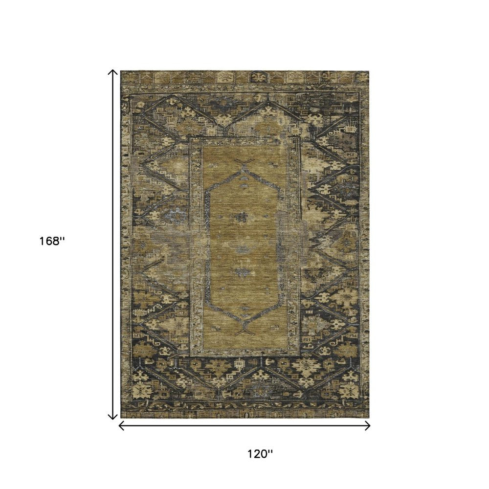 10' X 14' Brown And Charcoal Oriental Washable Indoor Outdoor Area Rug HomeRoots