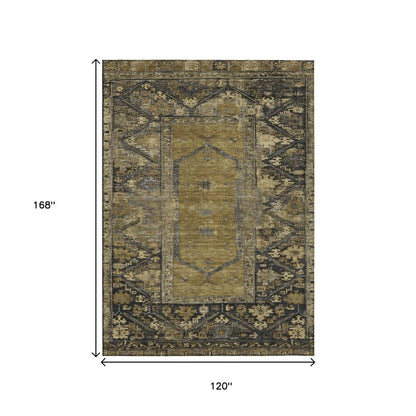 10' X 14' Brown And Charcoal Oriental Washable Indoor Outdoor Area Rug HomeRoots