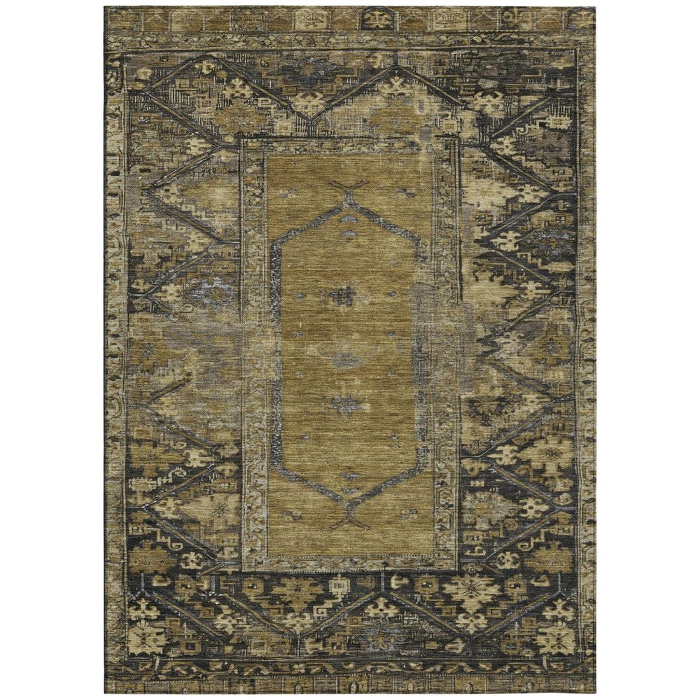 10' X 14' Brown And Charcoal Oriental Washable Indoor Outdoor Area Rug HomeRoots