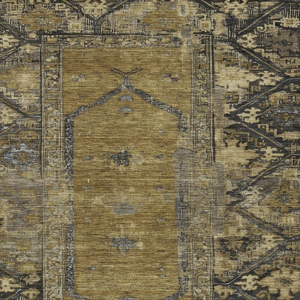 10' X 14' Brown And Charcoal Oriental Washable Indoor Outdoor Area Rug — view 5