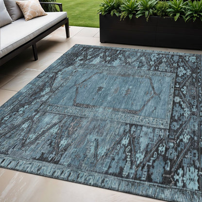 5' X 8' Blue And Gray Oriental Washable Indoor Outdoor Area Rug HomeRoots