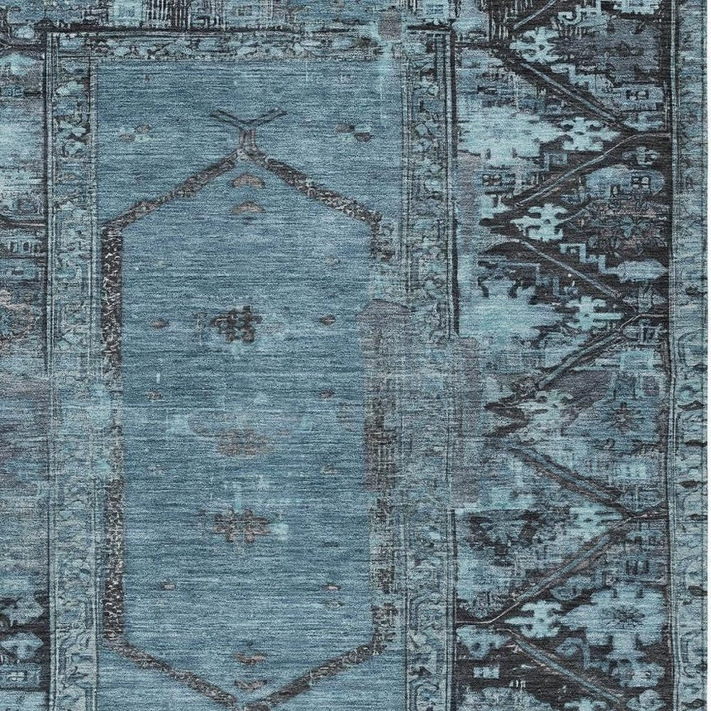 5' X 8' Blue And Gray Oriental Washable Indoor Outdoor Area Rug — view 9