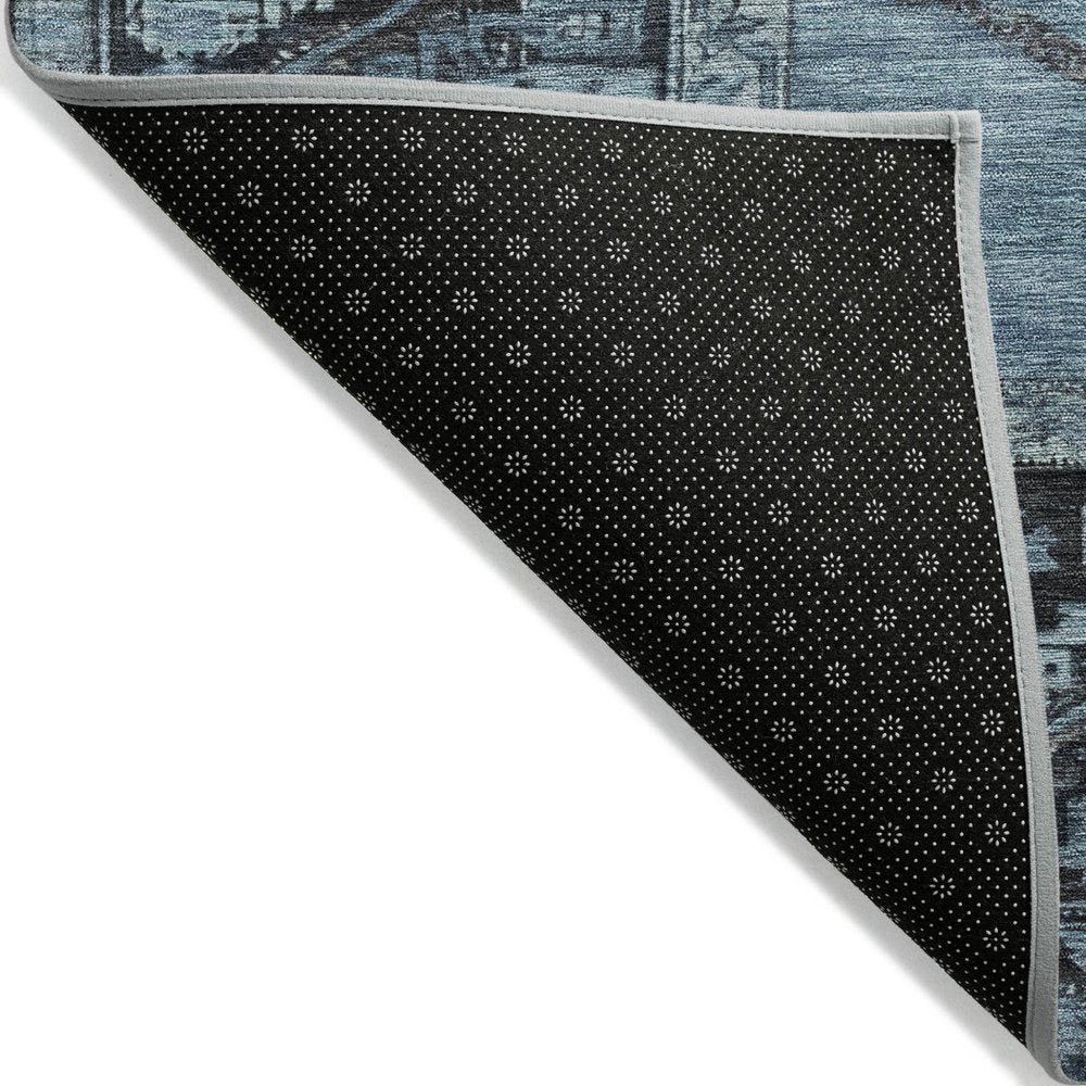 5' X 8' Blue And Gray Oriental Washable Indoor Outdoor Area Rug — view 8