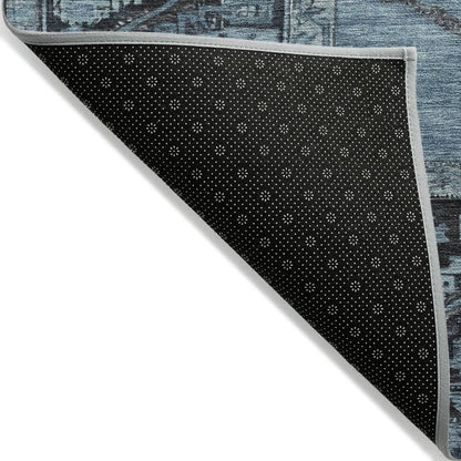 5' X 8' Blue And Gray Oriental Washable Indoor Outdoor Area Rug