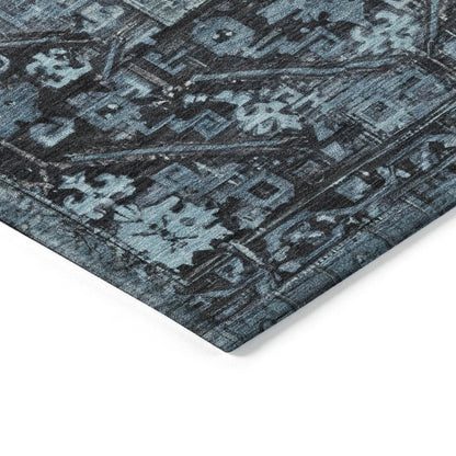 5' X 8' Blue And Gray Oriental Washable Indoor Outdoor Area Rug