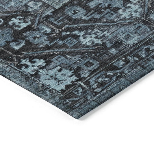 5' X 8' Blue And Gray Oriental Washable Indoor Outdoor Area Rug