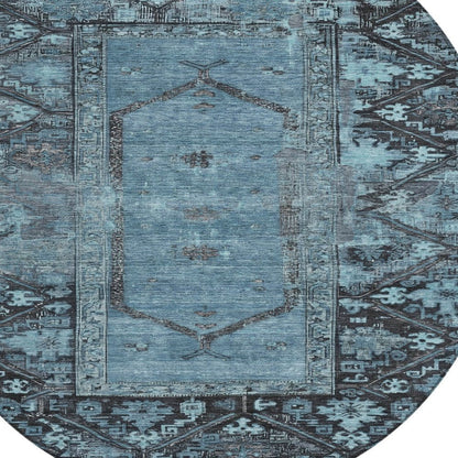 8' Blue And Gray Round Oriental Washable Indoor Outdoor Area Rug HomeRoots