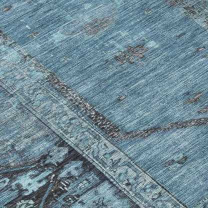 8' Blue And Gray Round Oriental Washable Indoor Outdoor Area Rug HomeRoots