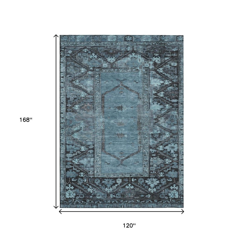 10' X 14' Blue And Gray Oriental Washable Indoor Outdoor Area Rug HomeRoots