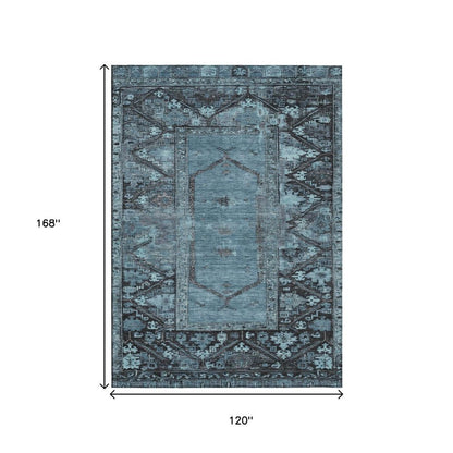 10' X 14' Blue And Gray Oriental Washable Indoor Outdoor Area Rug HomeRoots