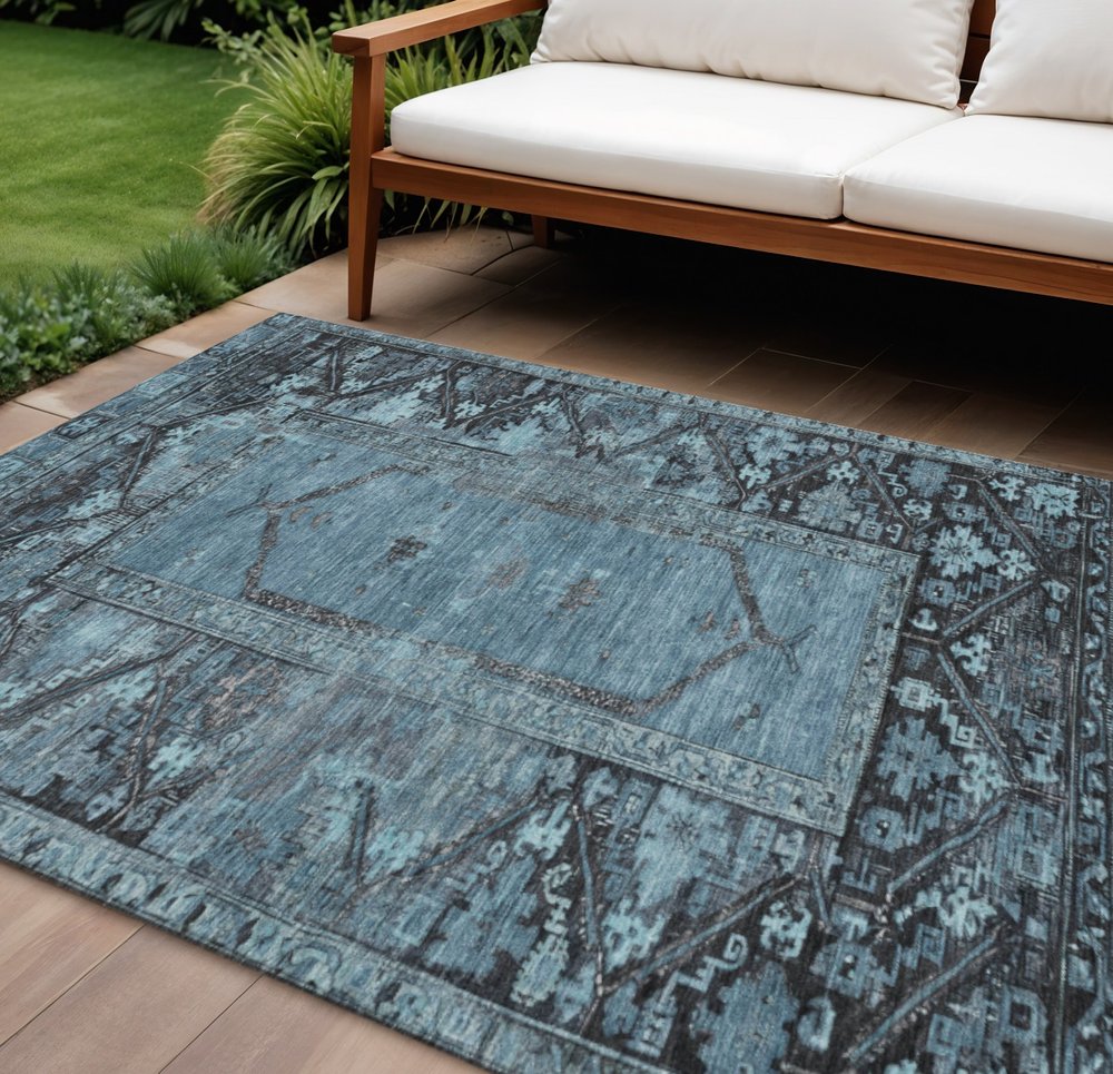 10' X 14' Blue And Gray Oriental Washable Indoor Outdoor Area Rug HomeRoots