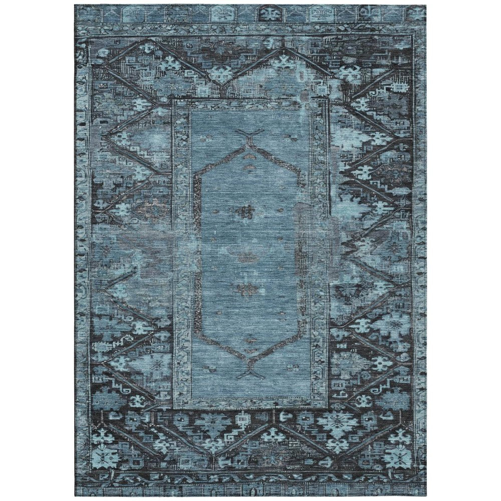 10' X 14' Blue And Gray Oriental Washable Indoor Outdoor Area Rug — view 1