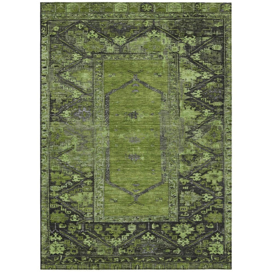 3' X 5' Olive Green And Gray Oriental Washable Indoor Outdoor Area Rug