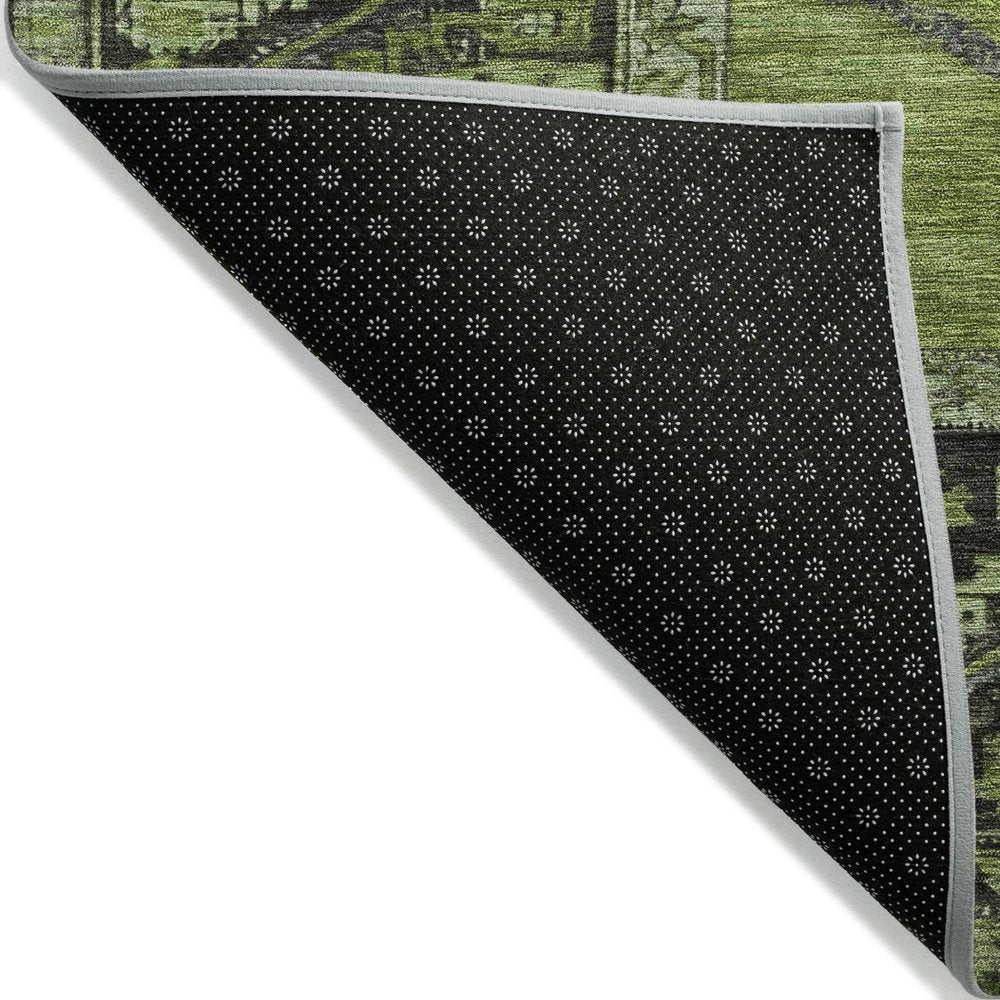 3' X 5' Olive Green And Gray Oriental Washable Indoor Outdoor Area Rug — view 2