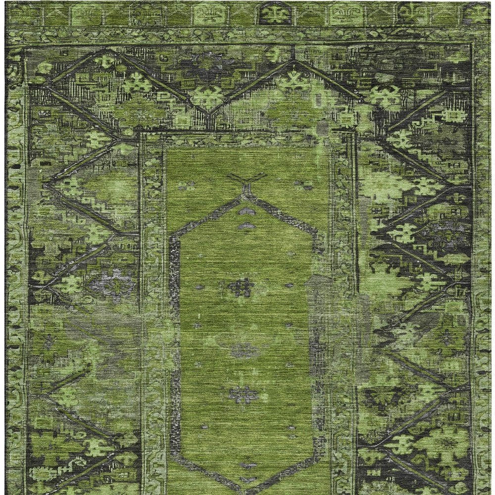 3' X 5' Olive Green And Gray Oriental Washable Indoor Outdoor Area Rug HomeRoots