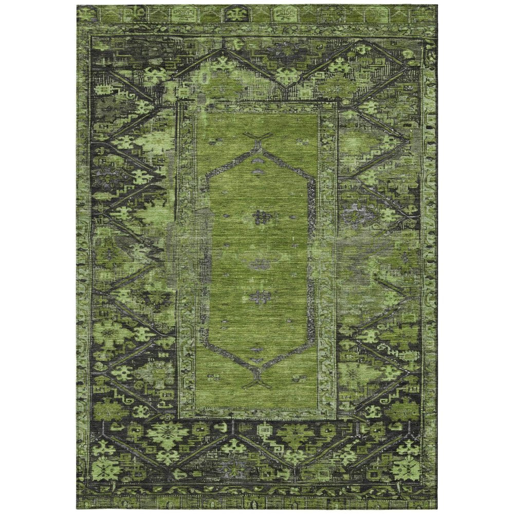 5' X 8' Olive Green And Gray Oriental Washable Indoor Outdoor Area Rug — view 6
