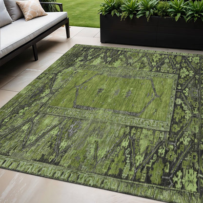 5' X 8' Olive Green And Gray Oriental Washable Indoor Outdoor Area Rug HomeRoots