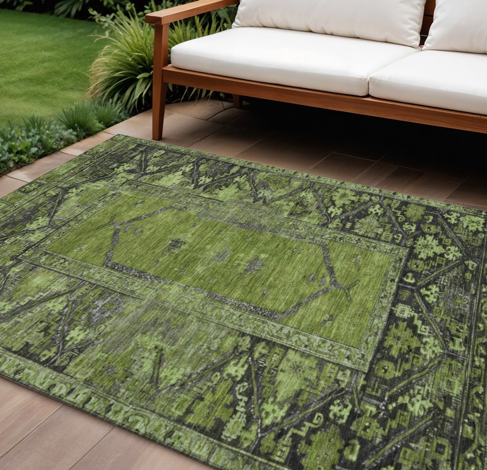 8' X 10' Olive Green And Gray Oriental Washable Indoor Outdoor Area Rug — view 8