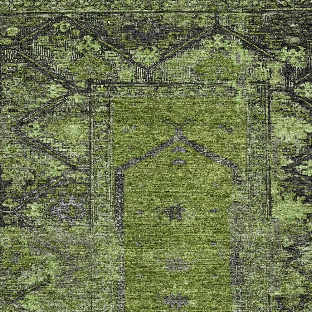 9' X 12' Olive Green And Gray Oriental Washable Indoor Outdoor Area Rug — view 5